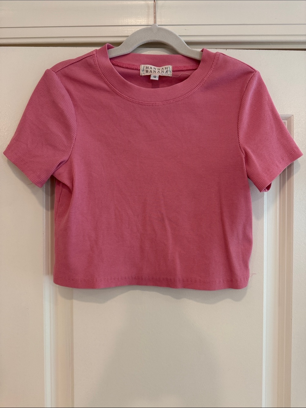 Hannah Banana Pink Ribbed Short Sleeve Crop Top